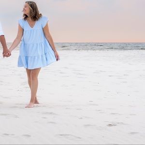 Francesca’s gingham babydoll blue and white dress